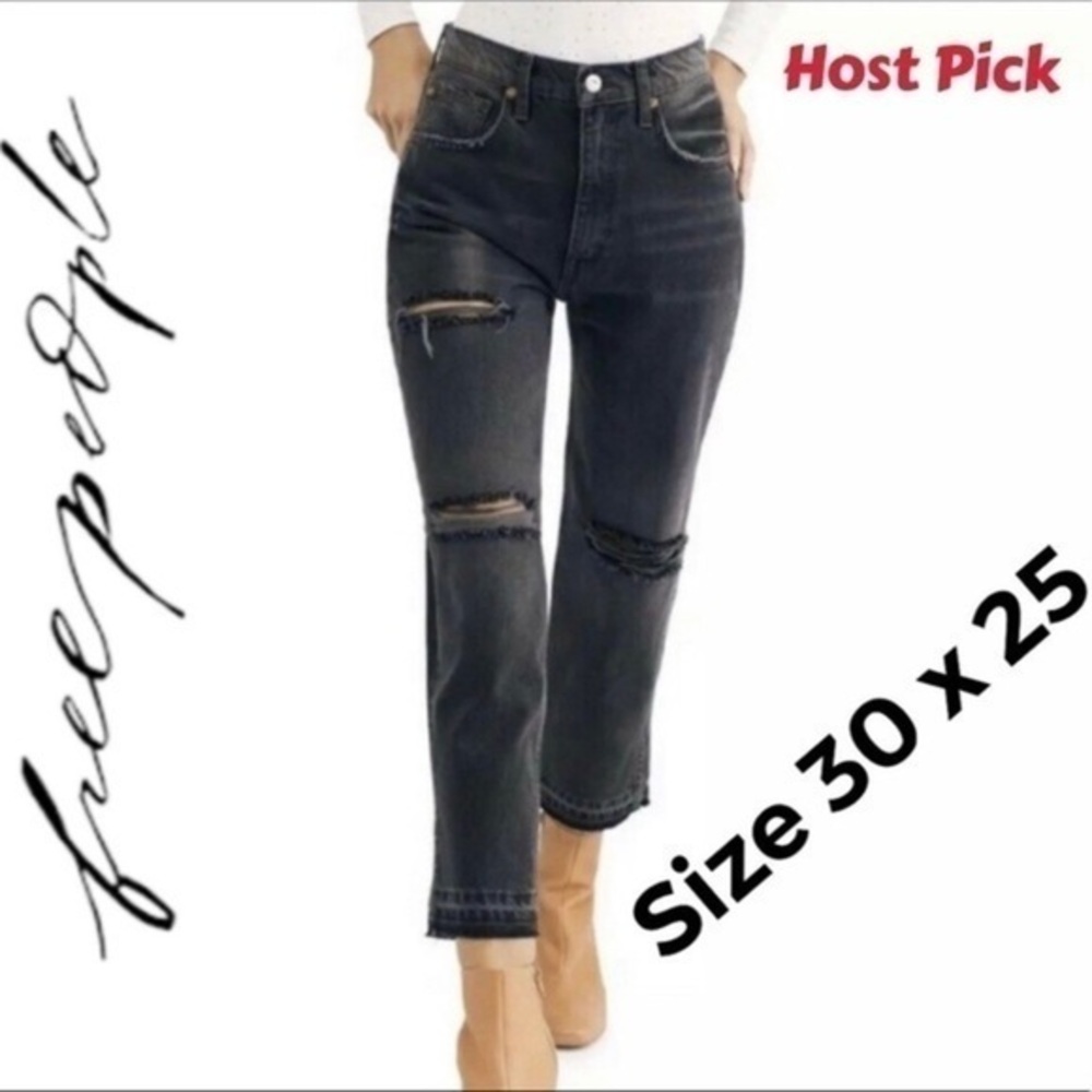 Free People Black Slim Leg Distressed Jeans BRAND NEW (HOST PICK) BRAND NEW